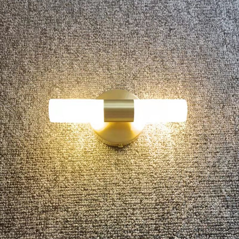 Modern Gold Cylindrical LED Vanity Wall Light With Frosted Acrylic Shades