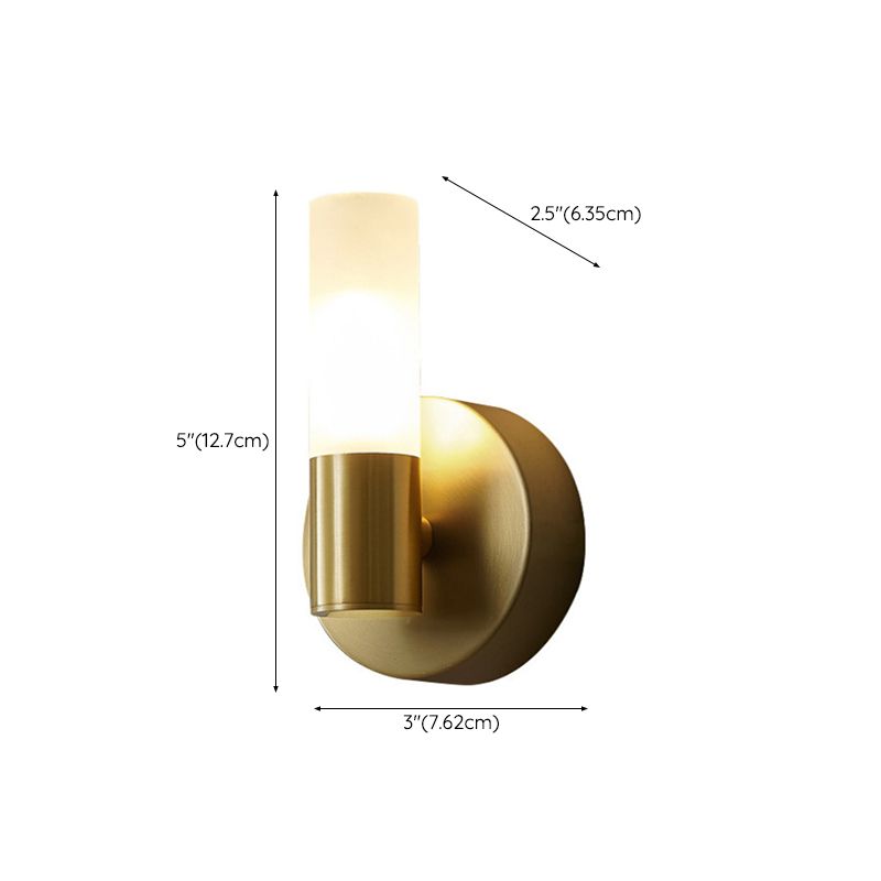 Modern Gold Cylindrical LED Vanity Wall Light With Frosted Acrylic Shades