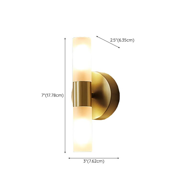 Modern Gold Cylindrical LED Vanity Wall Light With Frosted Acrylic Shades