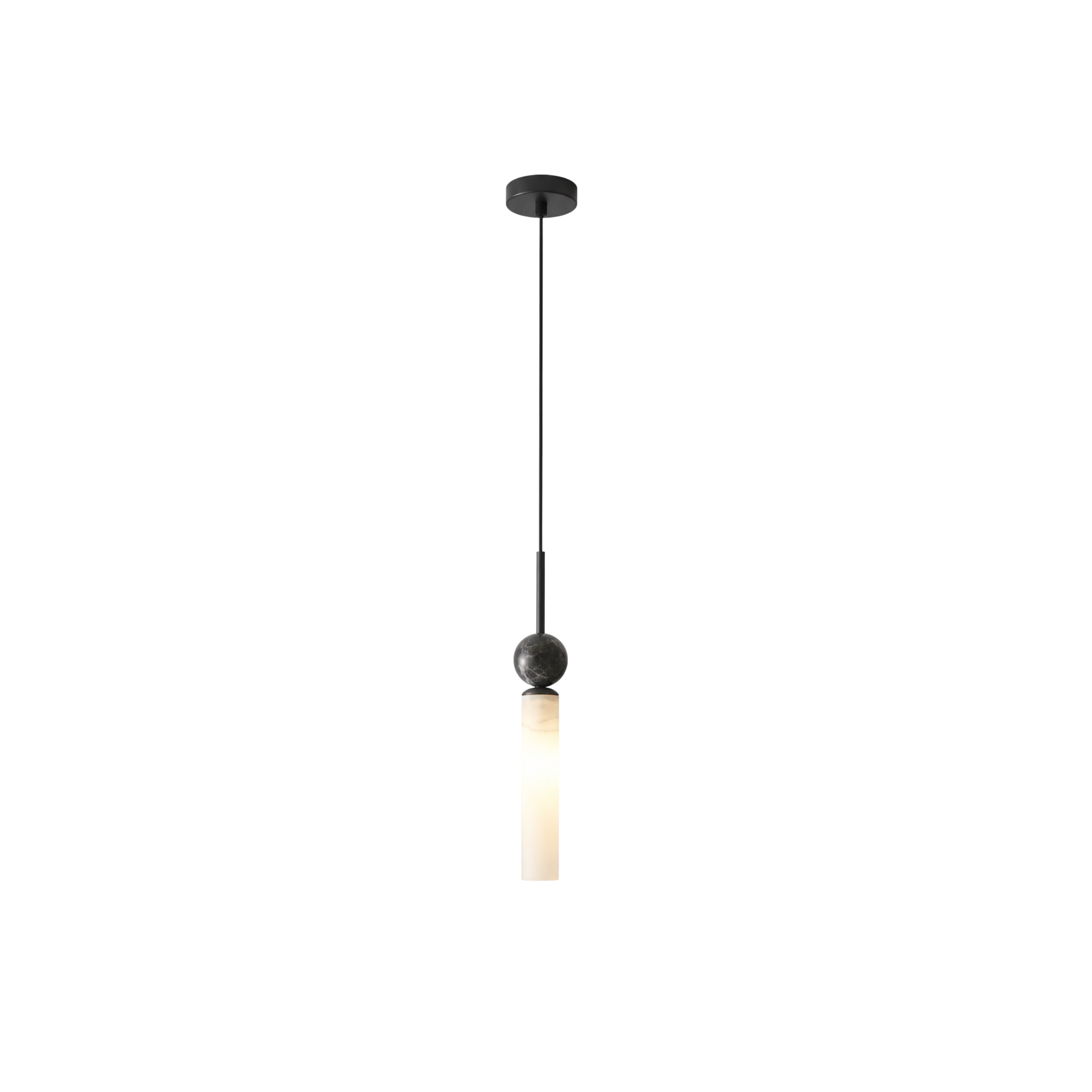 Modern Marble Cylinder LED Pendant Light with Sphere Detail