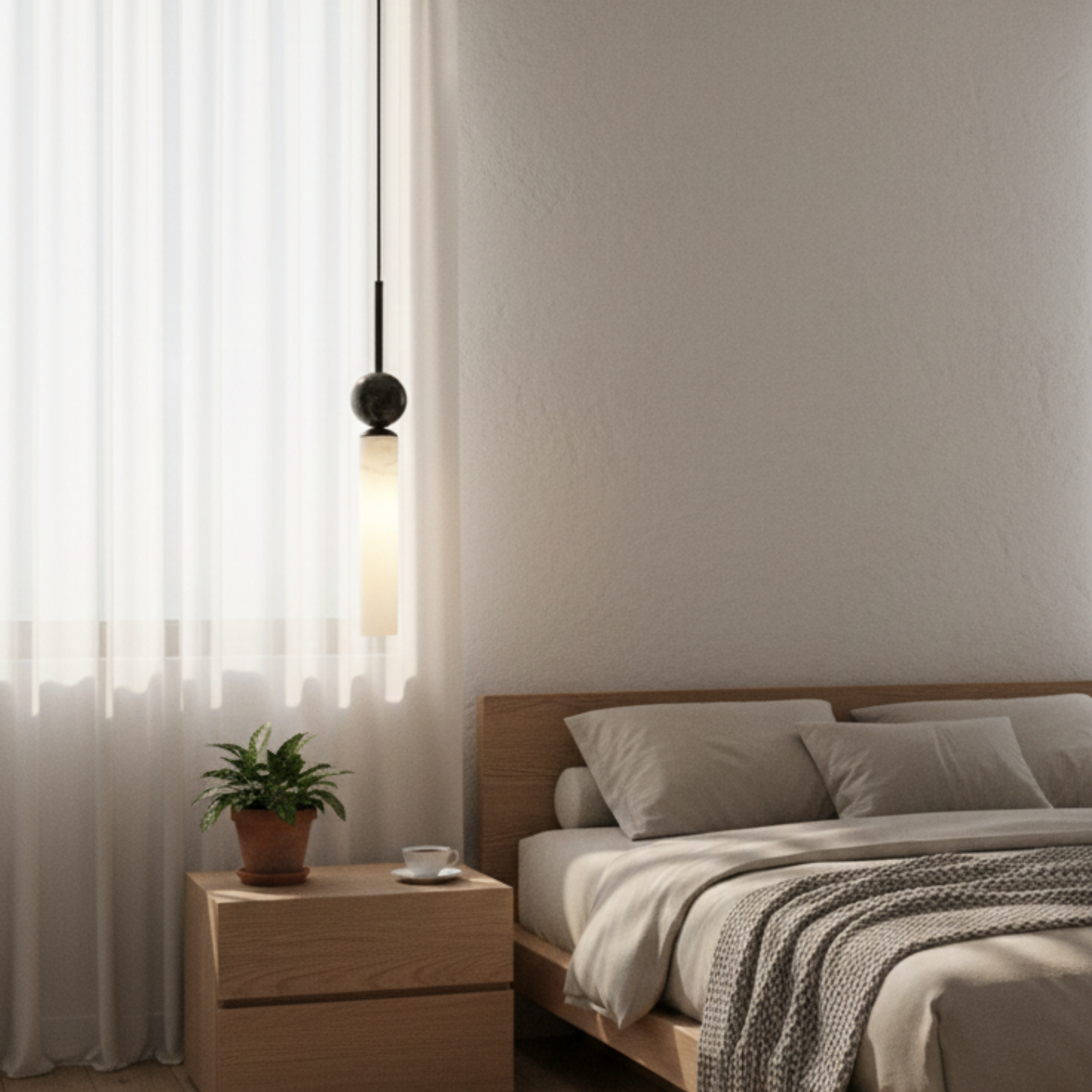 Modern Marble Cylinder LED Pendant Light with Sphere Detail