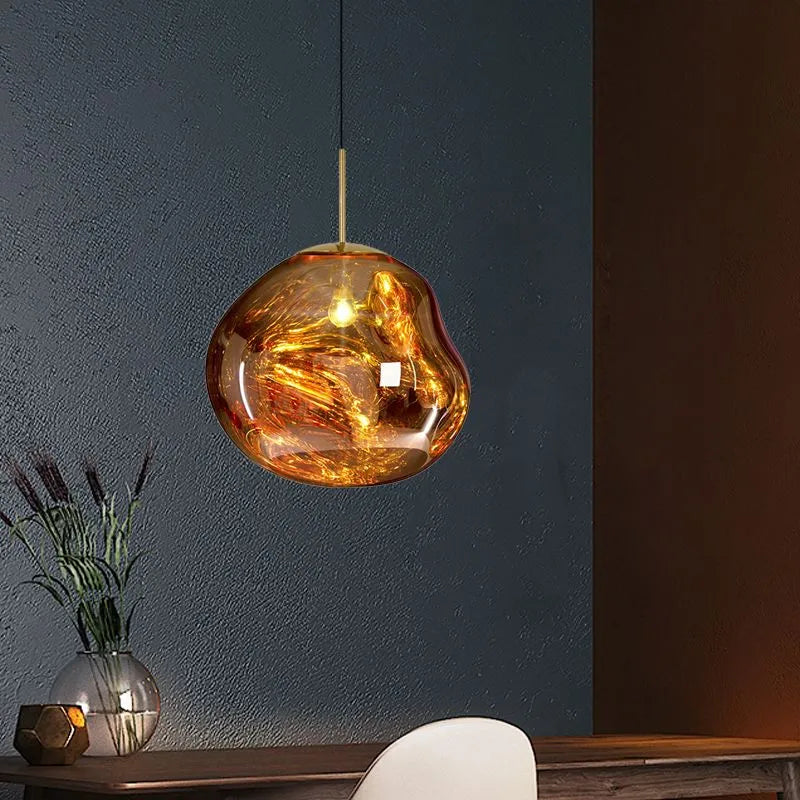 Molten Melt Effect Pendant Light Amber Red Smoke Grey Ceiling Light