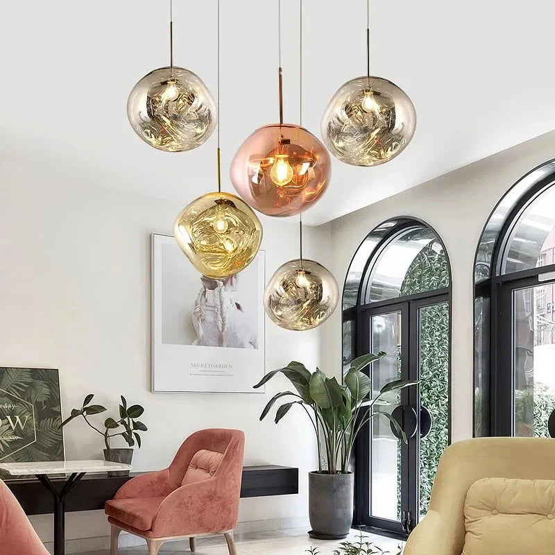 Molten Melt Effect Pendant Light Amber Red Smoke Grey Ceiling Light