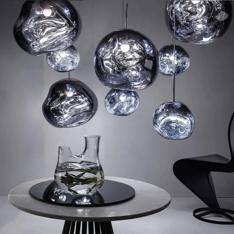 Molten Melt Effect Pendant Light Amber Red Smoke Grey Ceiling Light