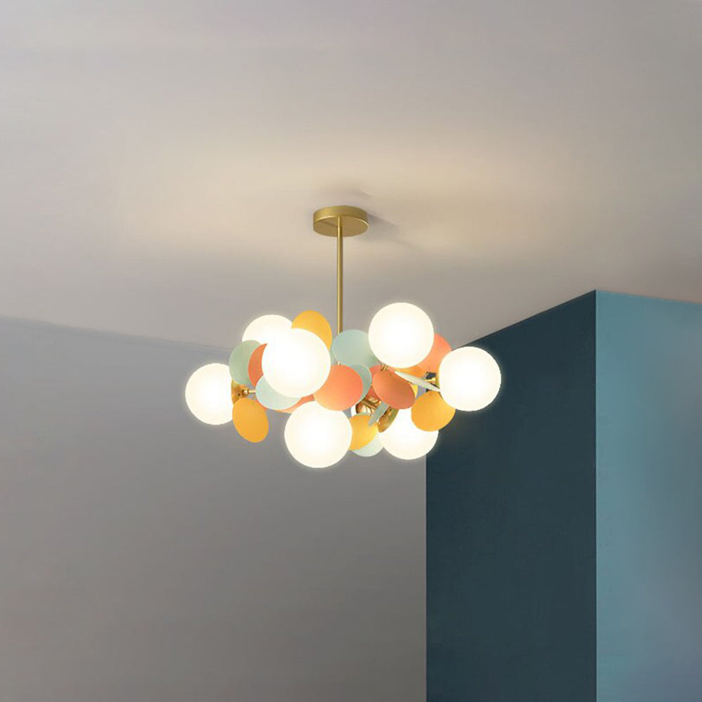 Multicolour Glass Globe Branch Chandelier Botanical Living Room Ceiling Light