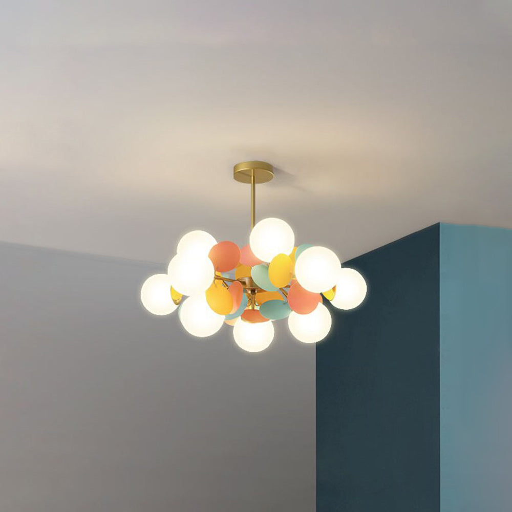 Multicolour Glass Globe Branch Chandelier Botanical Living Room Ceiling Light