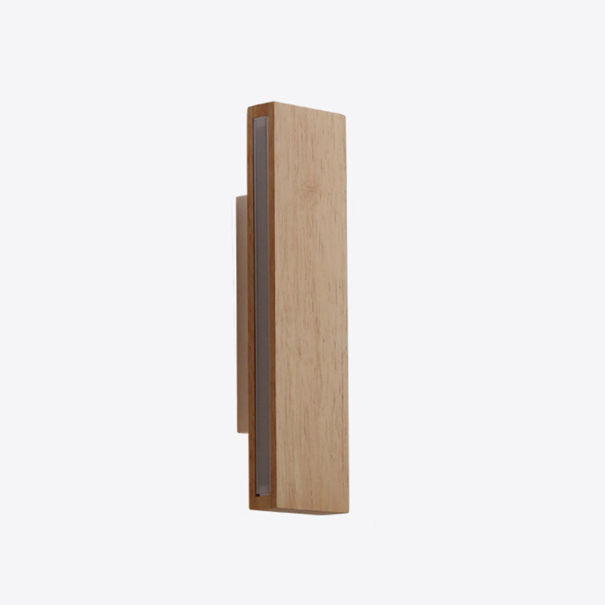 Natural Wood Rectangular LED Wall Sconce Japandi Minimalist Bedside Wall Light