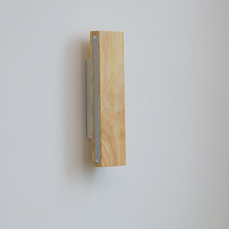 Natural Wood Rectangular LED Wall Sconce Japandi Minimalist Bedside Wall Light