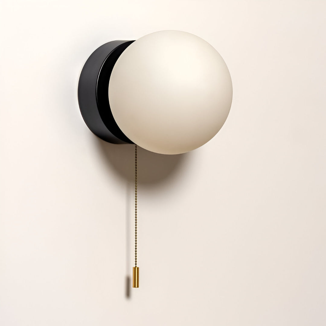 Nordic Frosted Glass Globe LED Wall Light Sconce with Gold Pull Cord