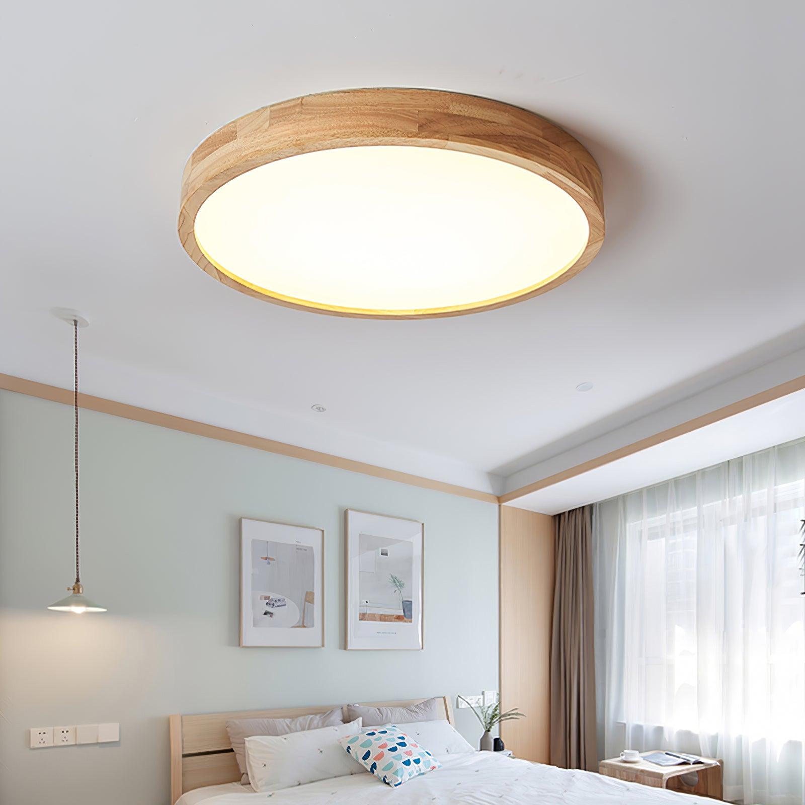 Nordic Solid Wood Round Minimalist LED Flush Mount Ceiling Light