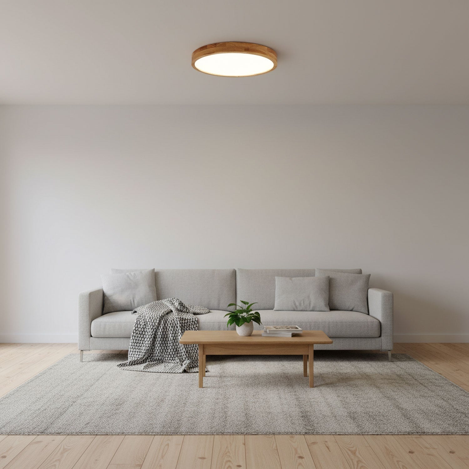 Nordic Solid Wood Round Minimalist LED Flush Mount Ceiling Light
