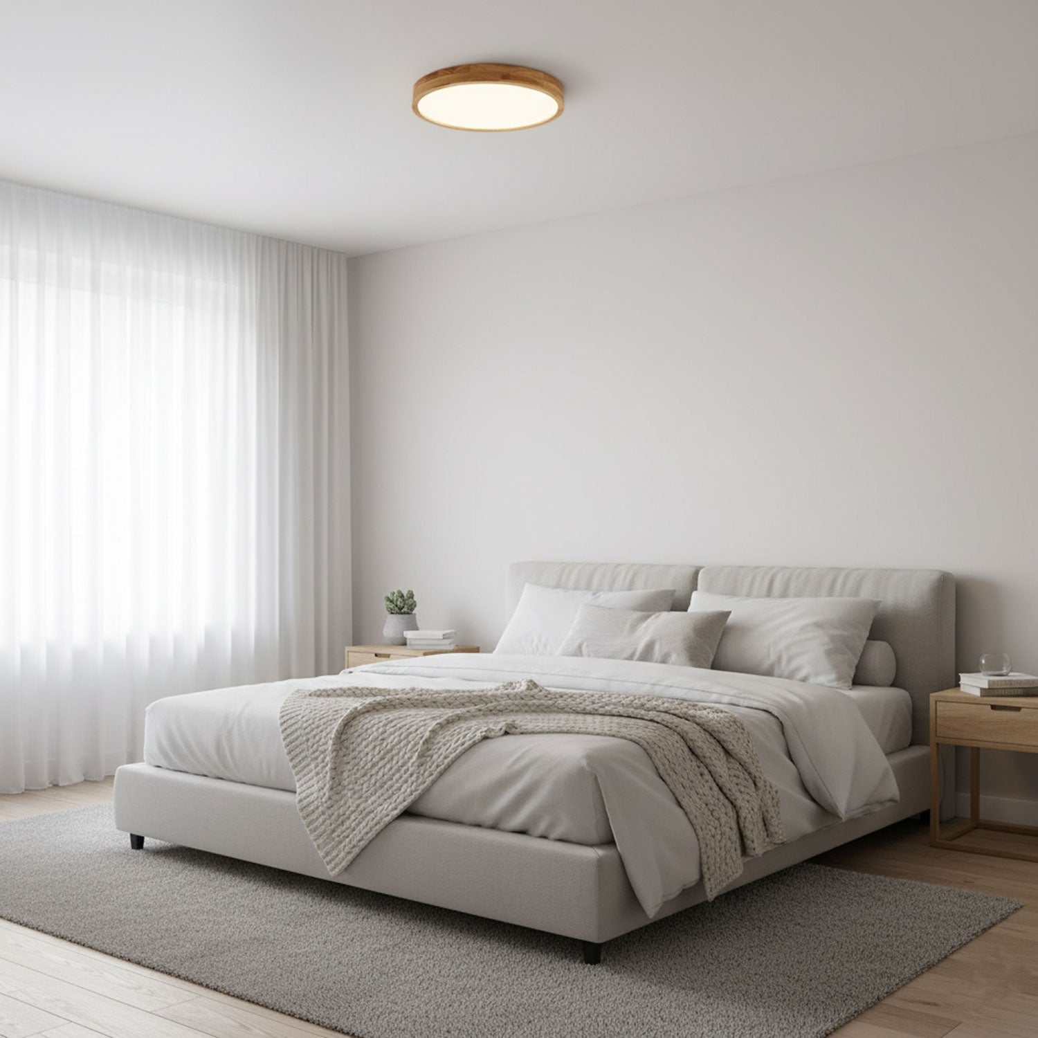 Nordic Solid Wood Round Minimalist LED Flush Mount Ceiling Light