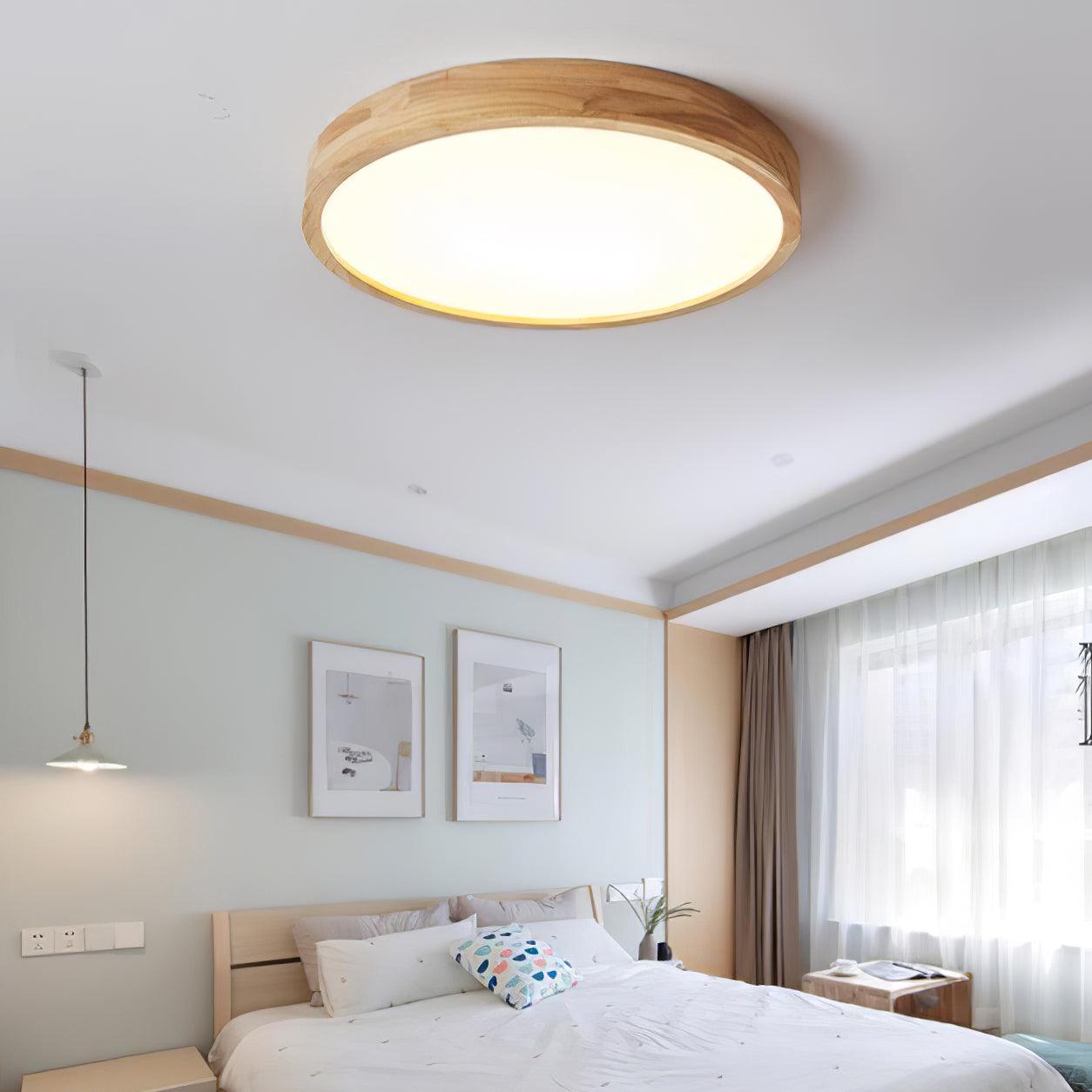 Nordic Solid Wood Round Minimalist LED Flush Mount Ceiling Light