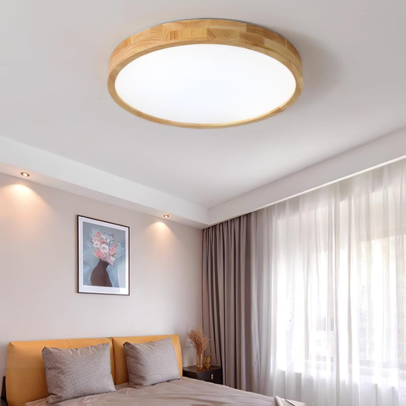 Nordic Solid Wood Round Minimalist LED Flush Mount Ceiling Light