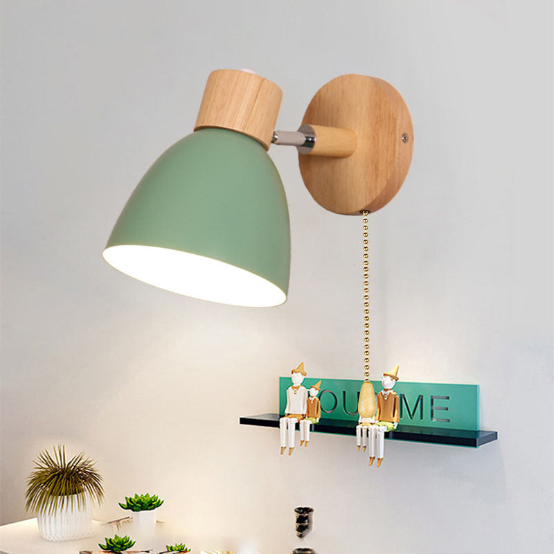 Nordic Wood And Metal Cone Adjustable Wall Light