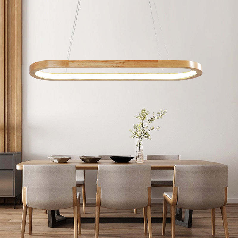 Oval Wooden Ring LED Pendant Light Japandi Wood Kitchen Island Light