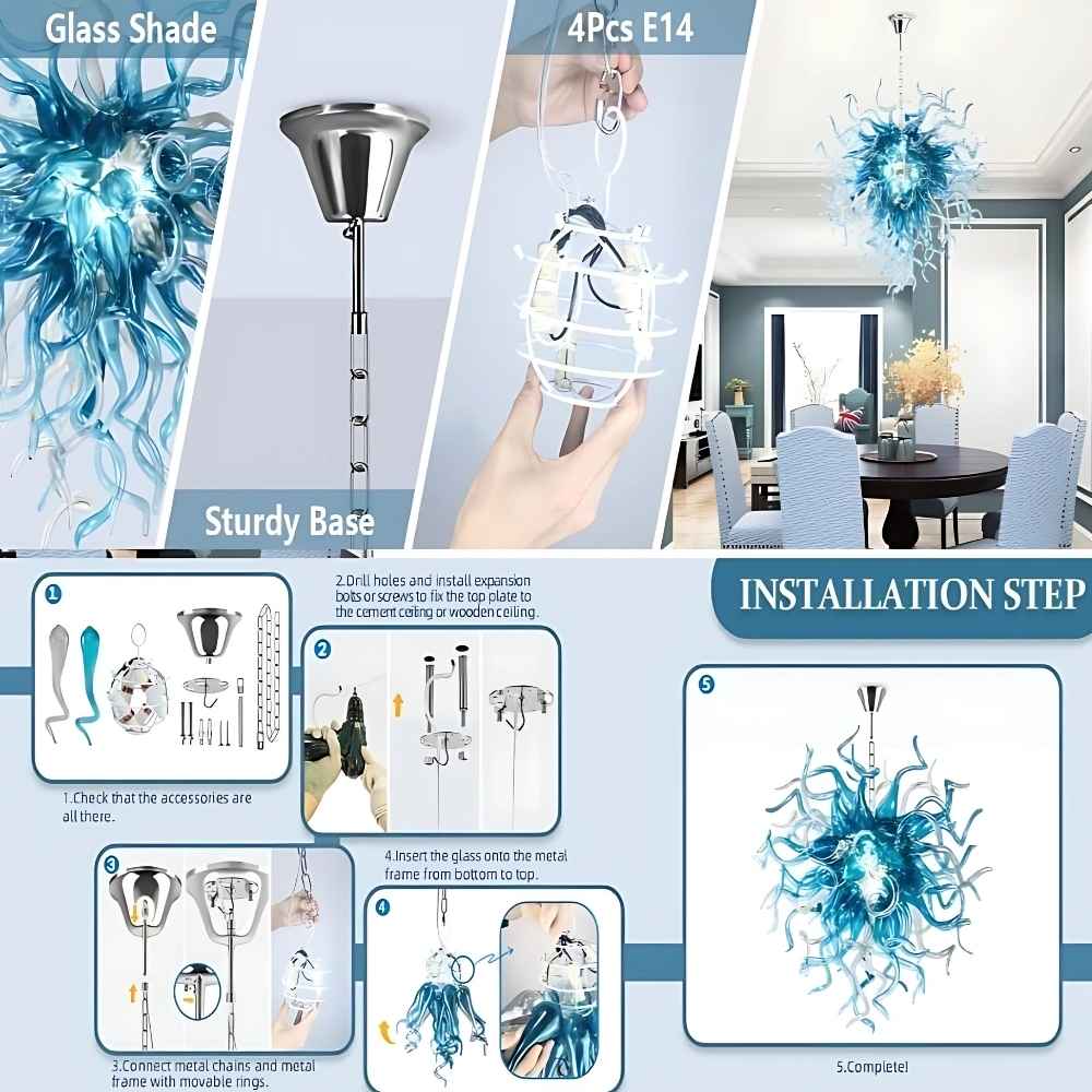 Modern Aqua Blue Glass Chandelier