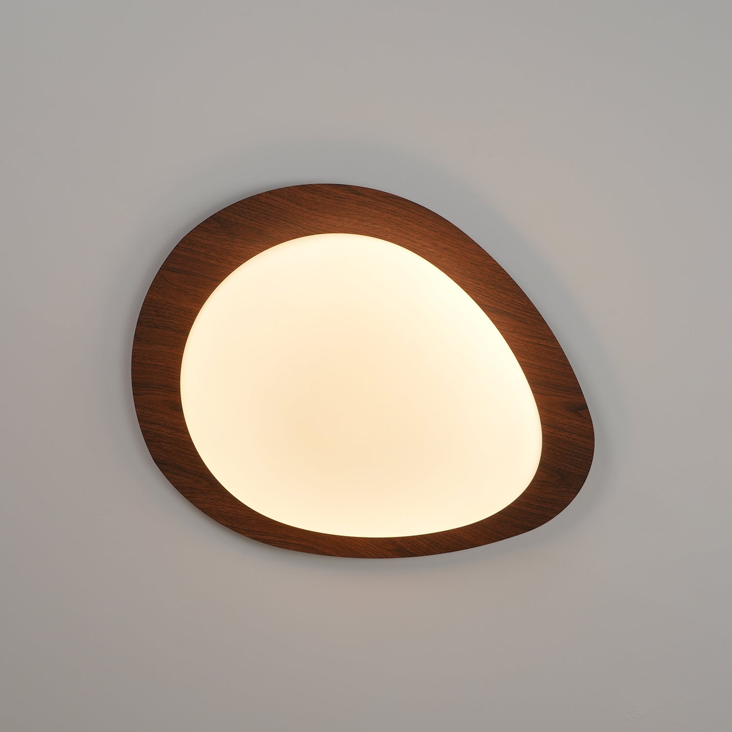 Pebble Shaped LED Flush Mount Ceiling Light Walnut Wood Grain Japandi