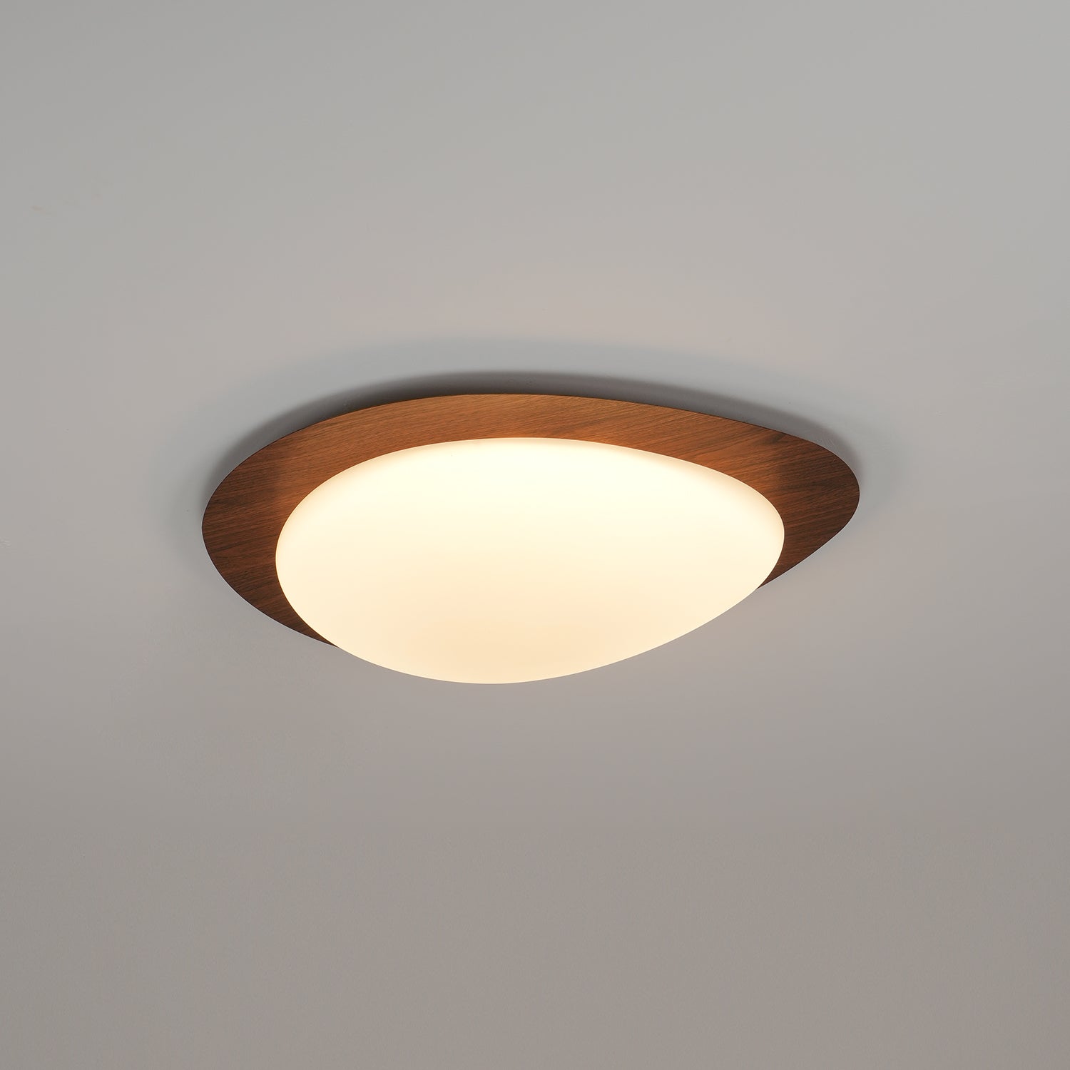 Pebble Shaped LED Flush Mount Ceiling Light Walnut Wood Grain Japandi