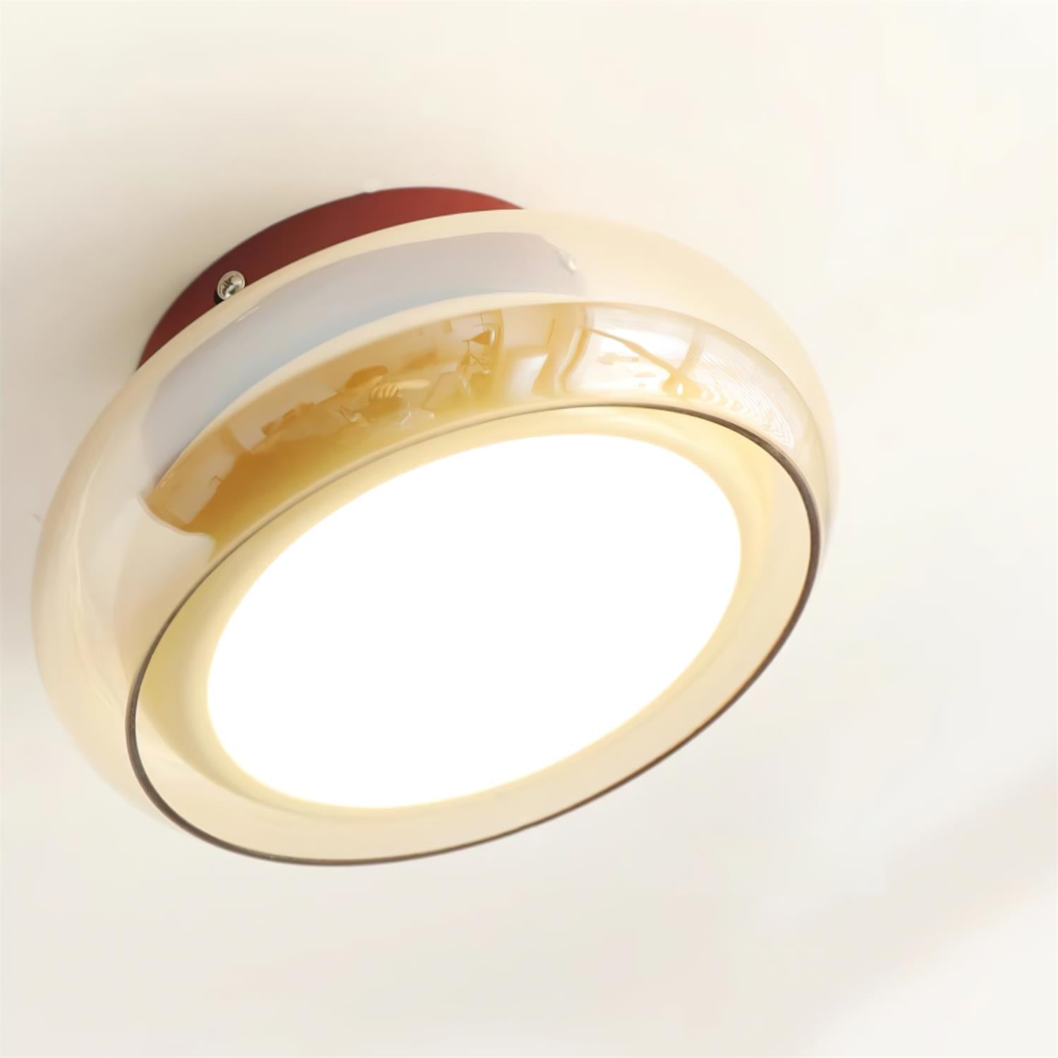 Retro Amber Glass Round Flush Mount Ceiling Light