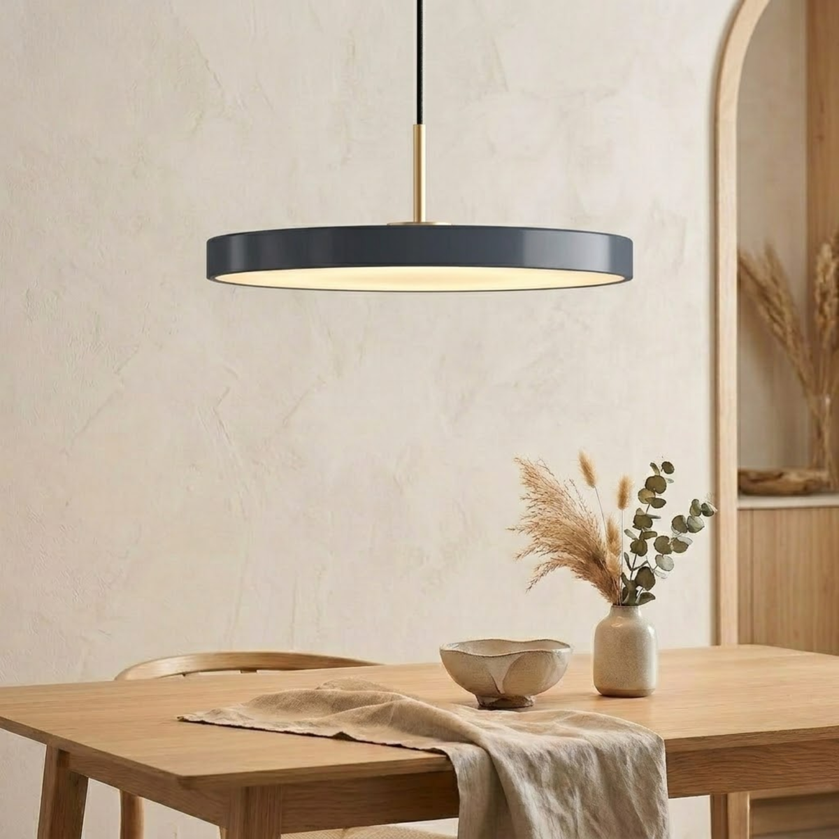 Retro Slim Disc LED Pendant Light With Brass Top