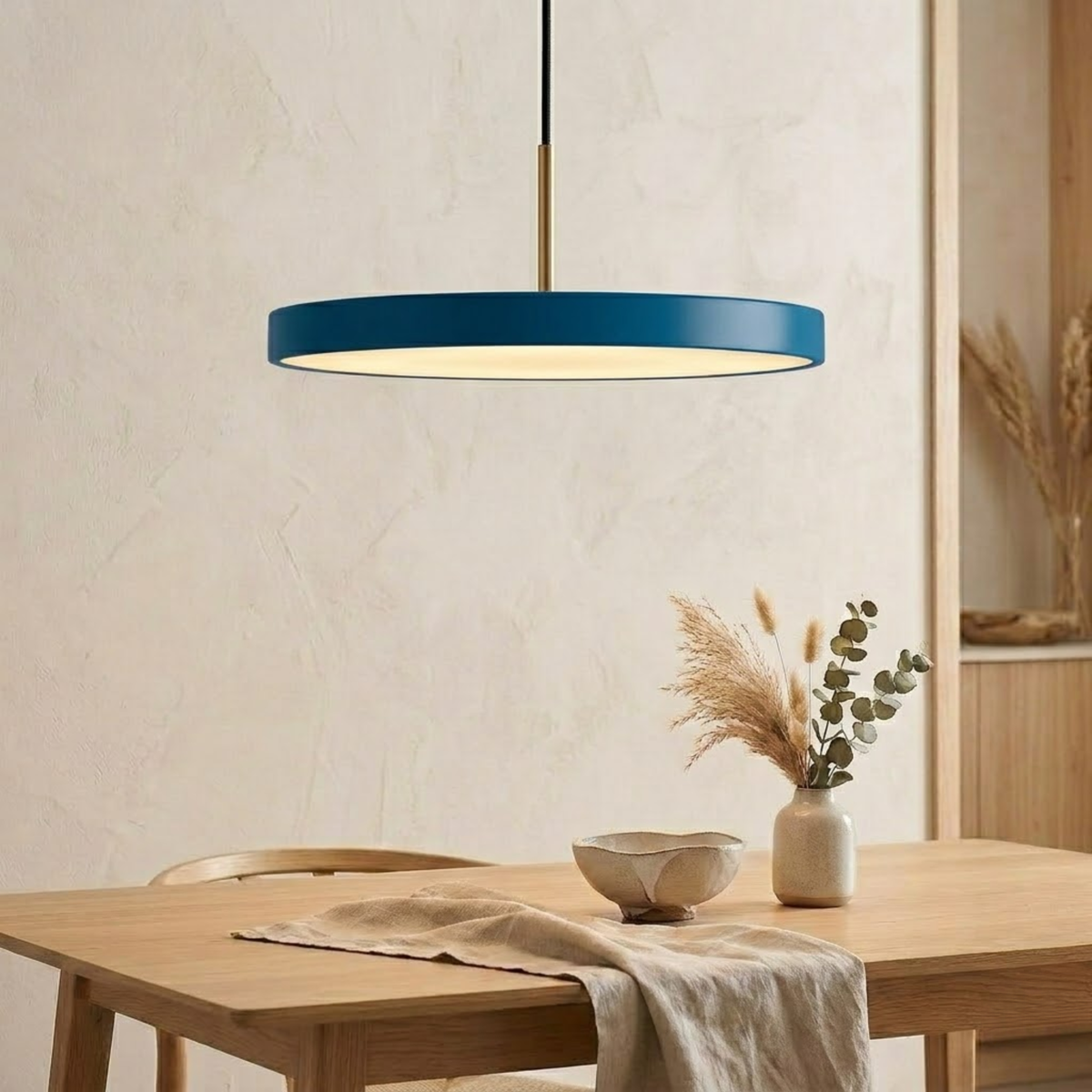 Retro Slim Disc LED Pendant Light With Brass Top