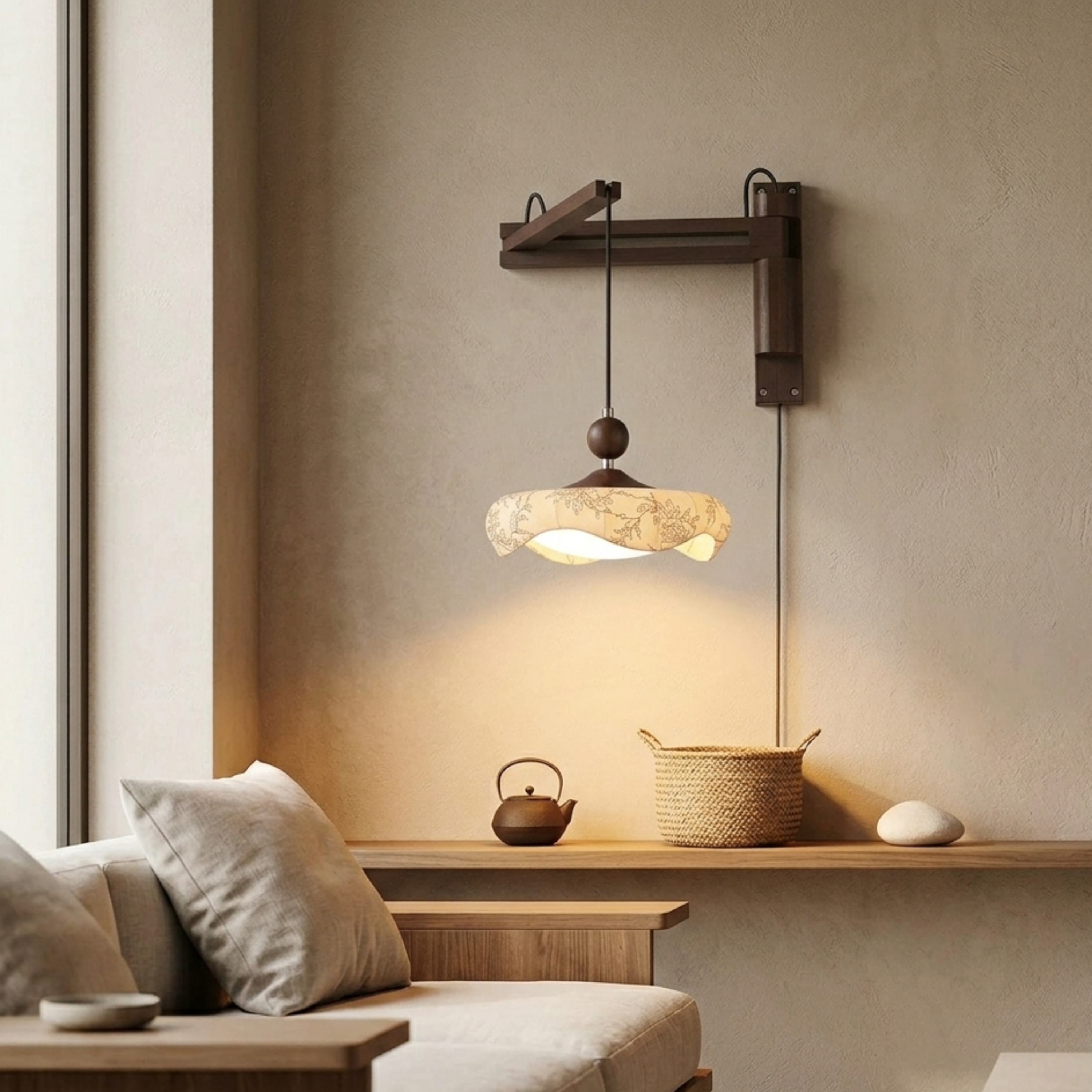 Retro Swing Arm Wall Sconce Adjustable Folding Wall Light with Fabric Shade