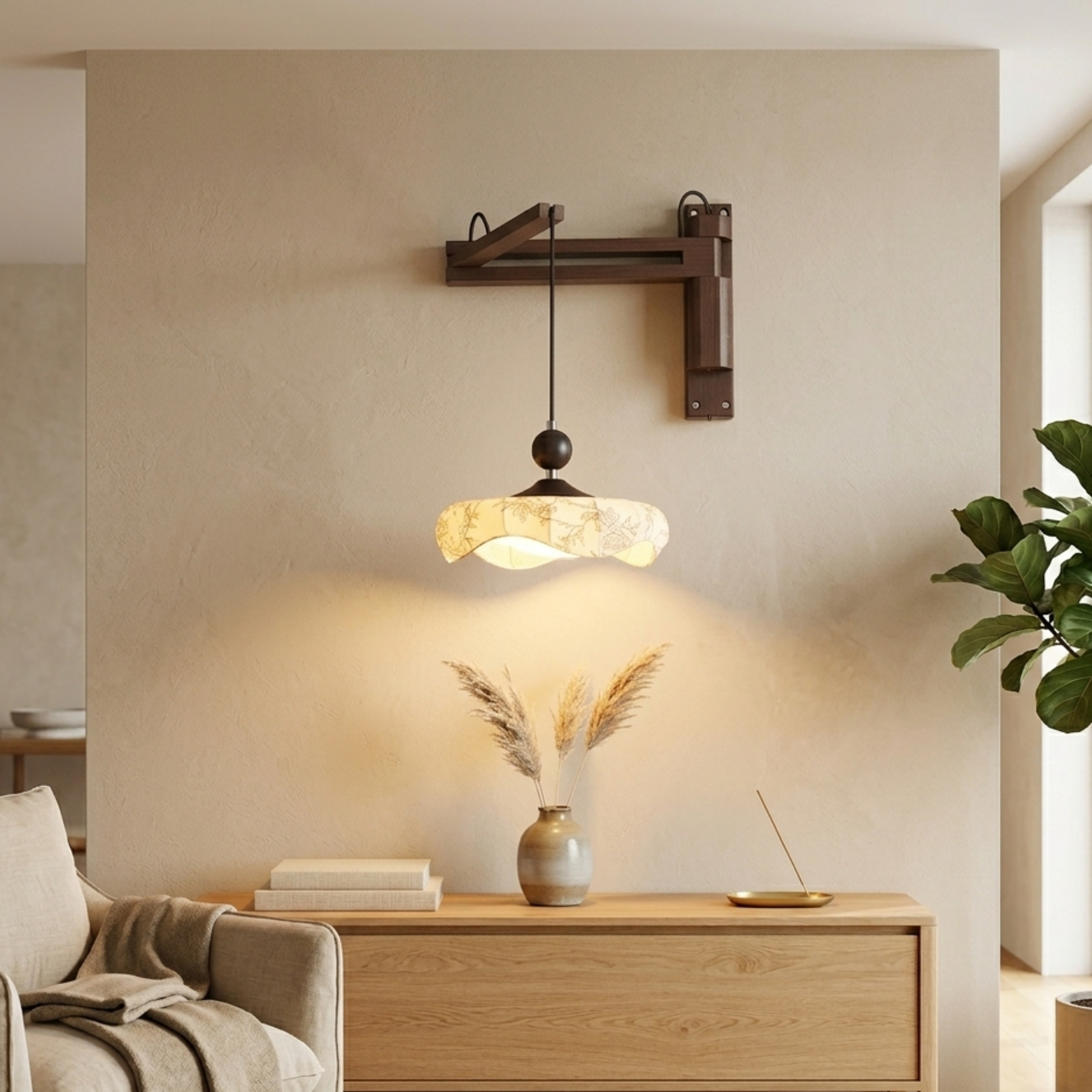 Retro Swing Arm Wall Sconce Adjustable Folding Wall Light with Fabric Shade