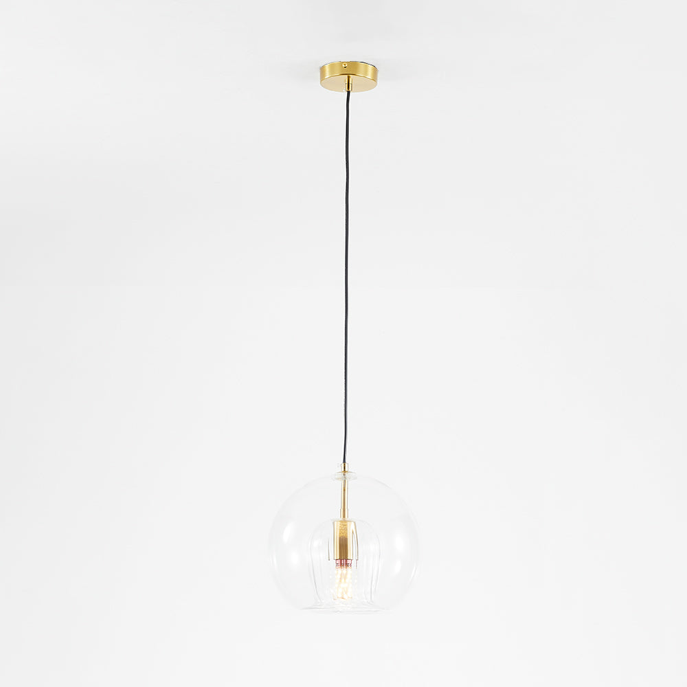 Ribbed Glass Globe Pendant Light With Brass Fitting Clear And Amber