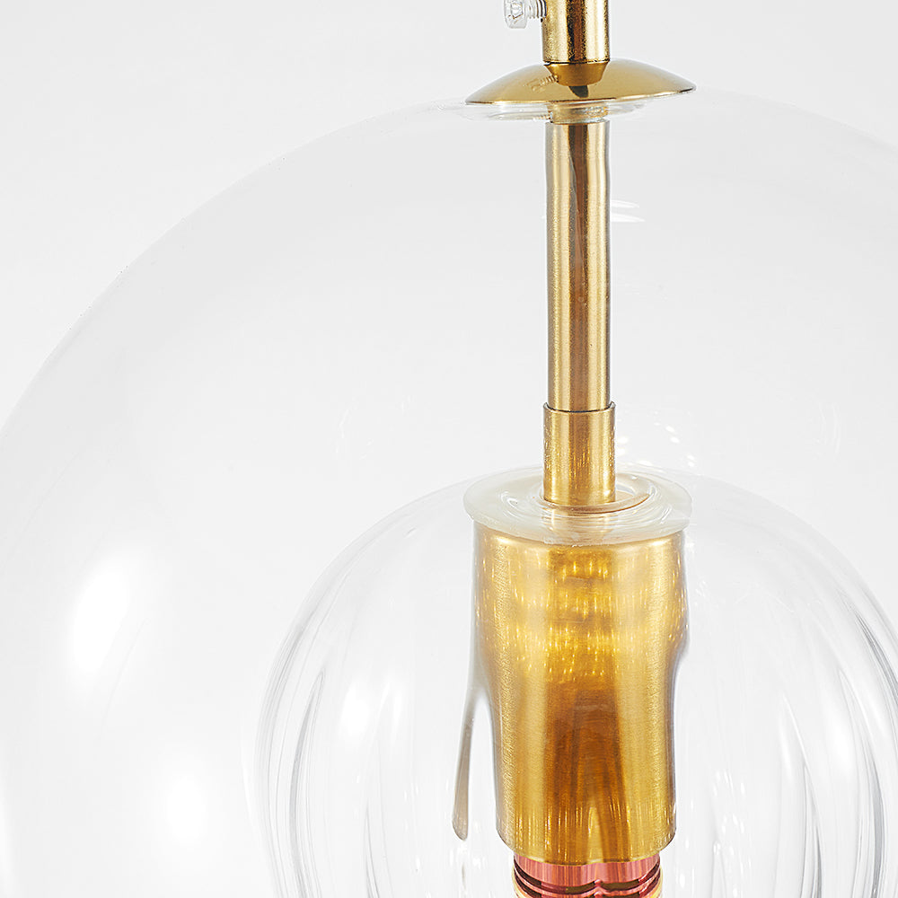 Ribbed Glass Globe Pendant Light With Brass Fitting Clear And Amber