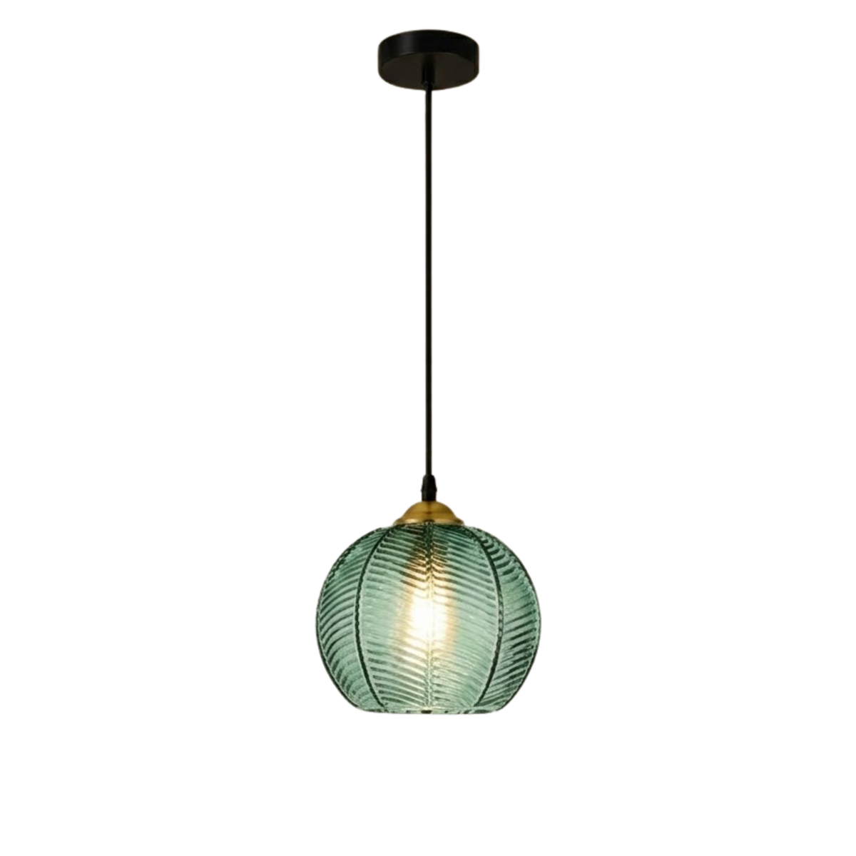 Ribbed Tinted Glass Globe Pendant Light in Amber Green or Smoke Grey