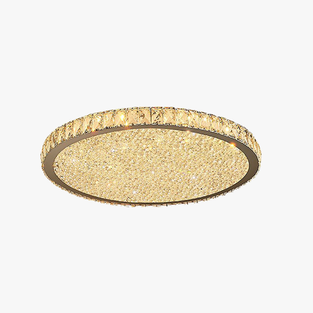 Round Crystal Flush Mount Ceiling Light Gold Faceted LED Bedroom Living Room