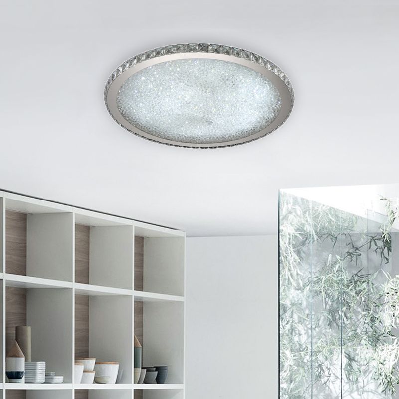 Round Crystal Flush Mount Ceiling Light Gold Faceted LED Bedroom Living Room
