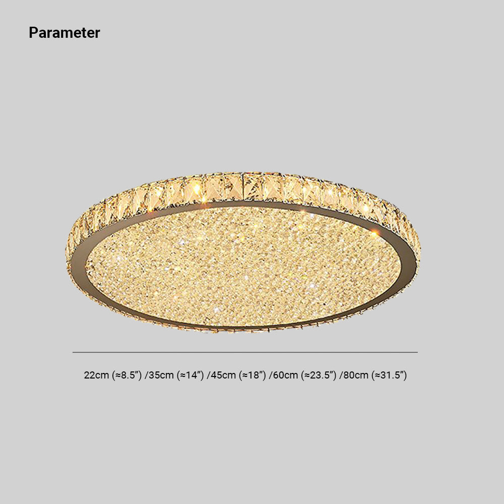 Round Crystal Flush Mount Ceiling Light Gold Faceted LED Bedroom Living Room