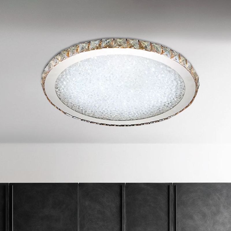 Round Crystal Flush Mount Ceiling Light Gold Faceted LED Bedroom Living Room