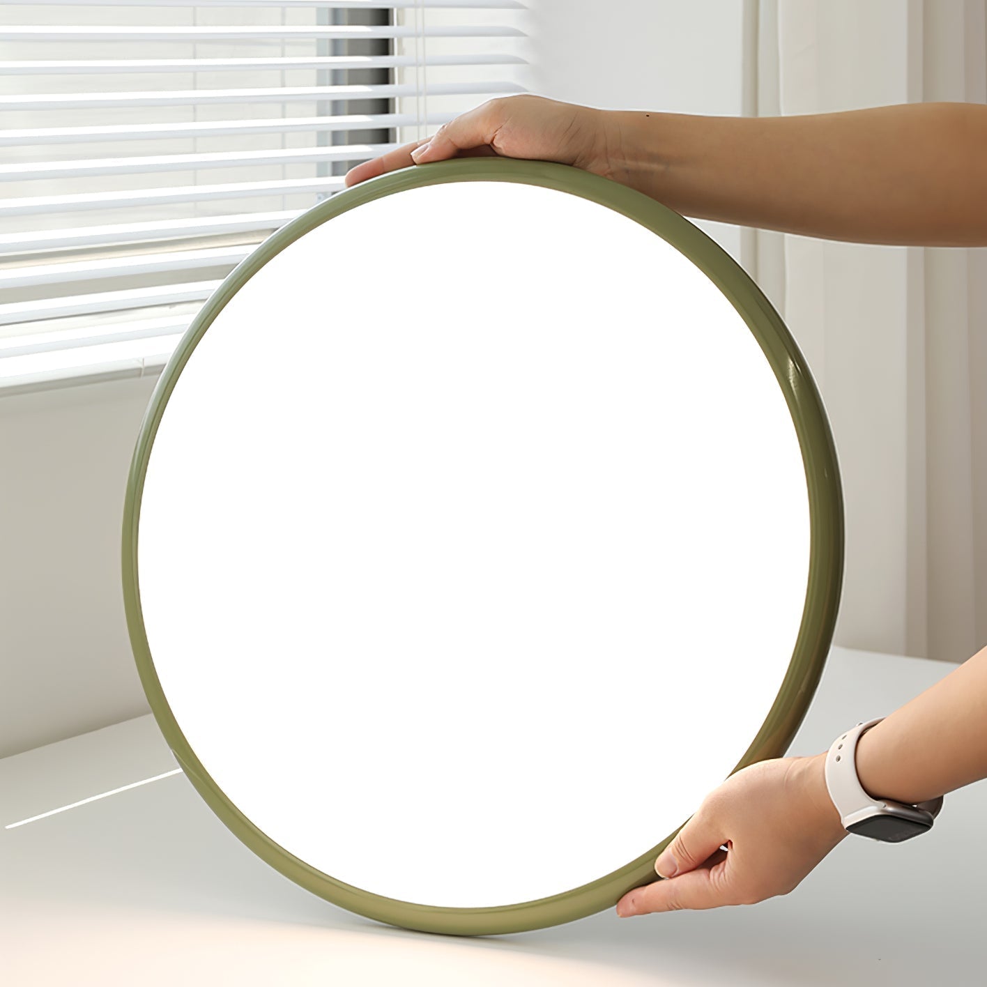 Round Disc Adjustable LED Flush Mount Ceiling Light Beige And Green