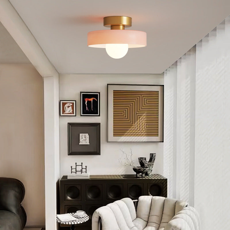 Round Glass LED Semi Flush Ceiling Light With Globe