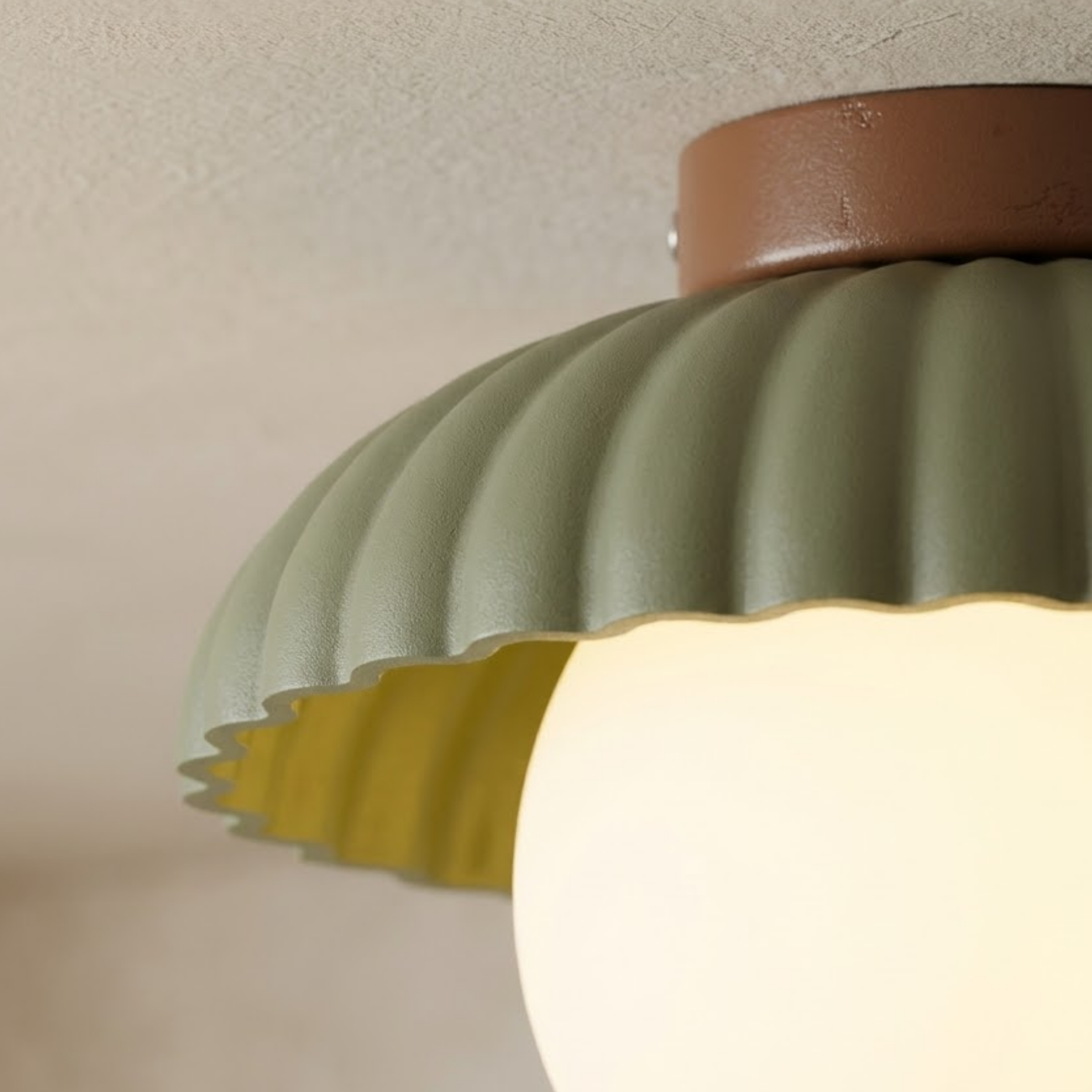 Scalloped Iron and Opal Glass Flush Mount Ceiling Light