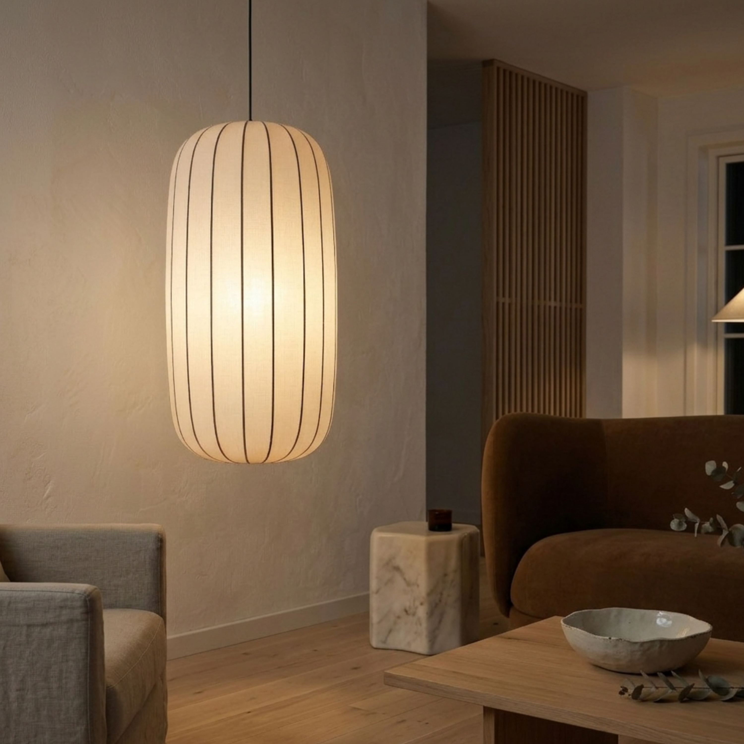 Scandi Pleated Fabric Pendant Light With Metal Frame Integrated LED