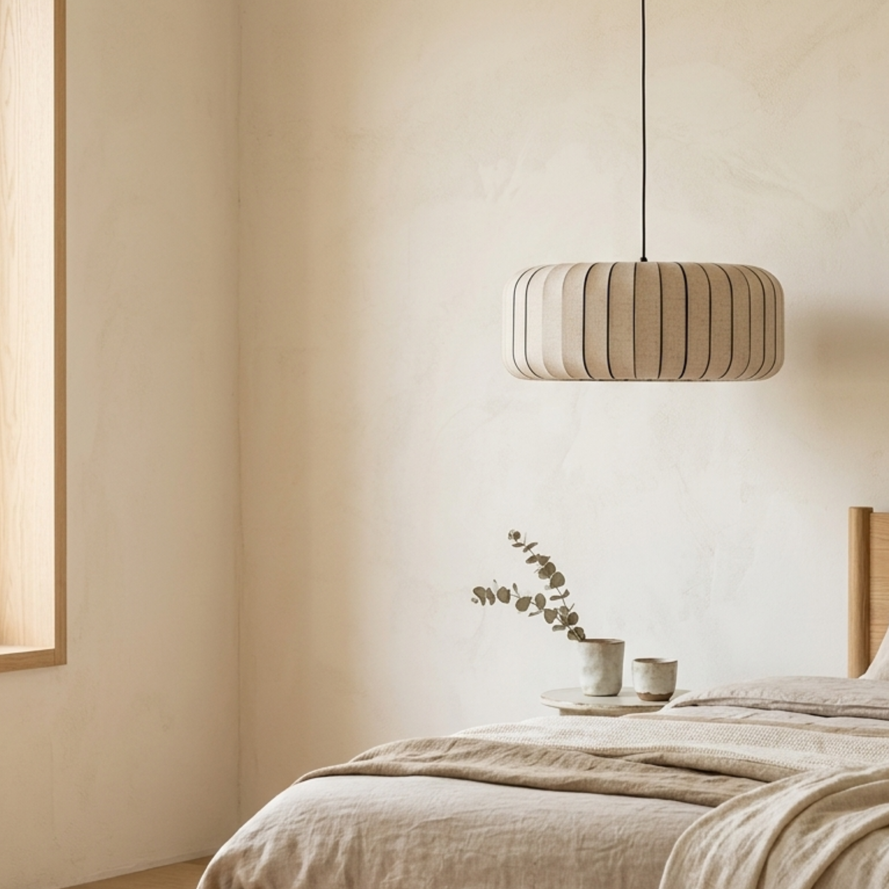 Scandi Pleated Fabric Pendant Light With Metal Frame Integrated LED