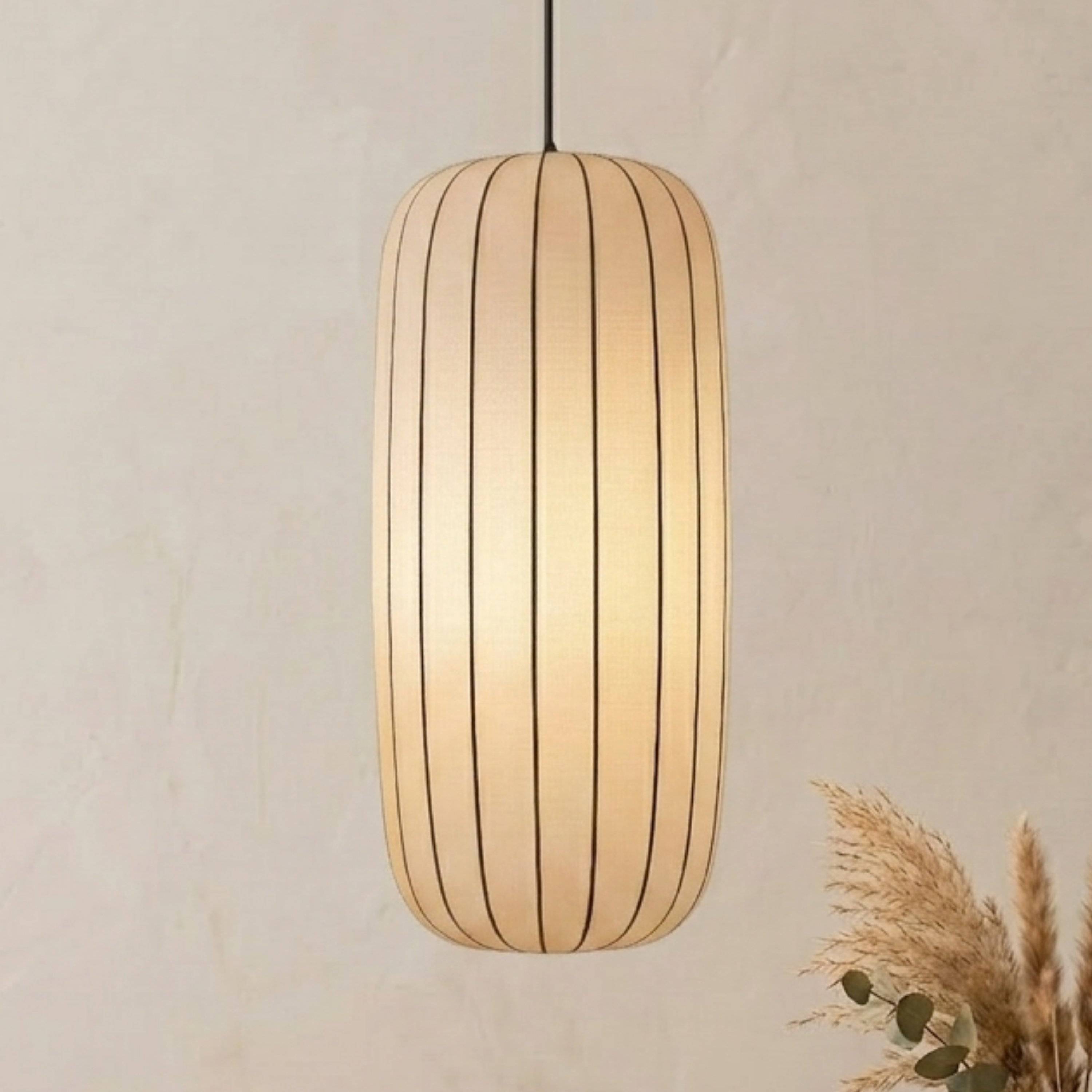 Scandi Pleated Fabric Pendant Light With Metal Frame Integrated LED