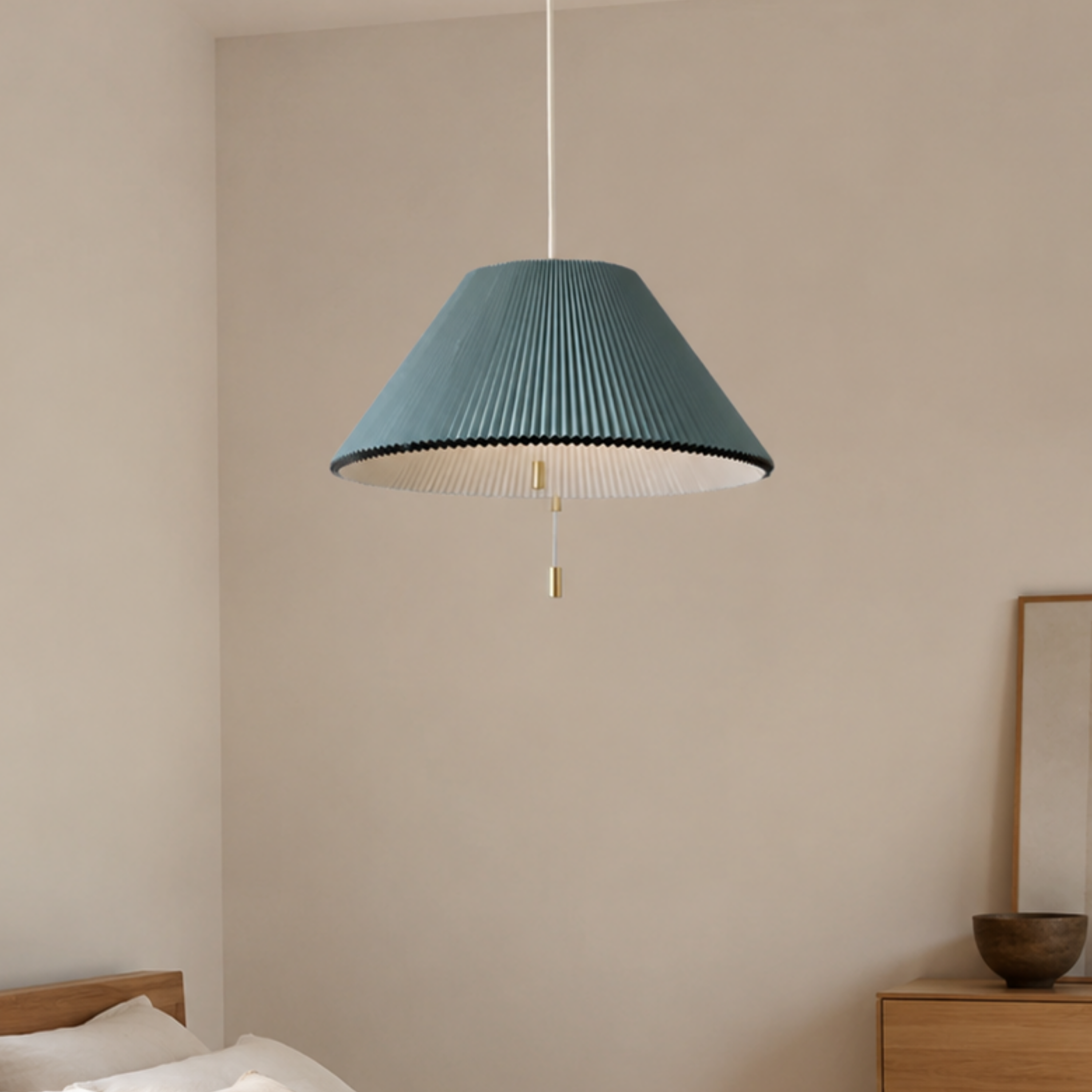 Scandi Pleated Lampshade Pendant Light Extendable LED Fabric Ceiling Light