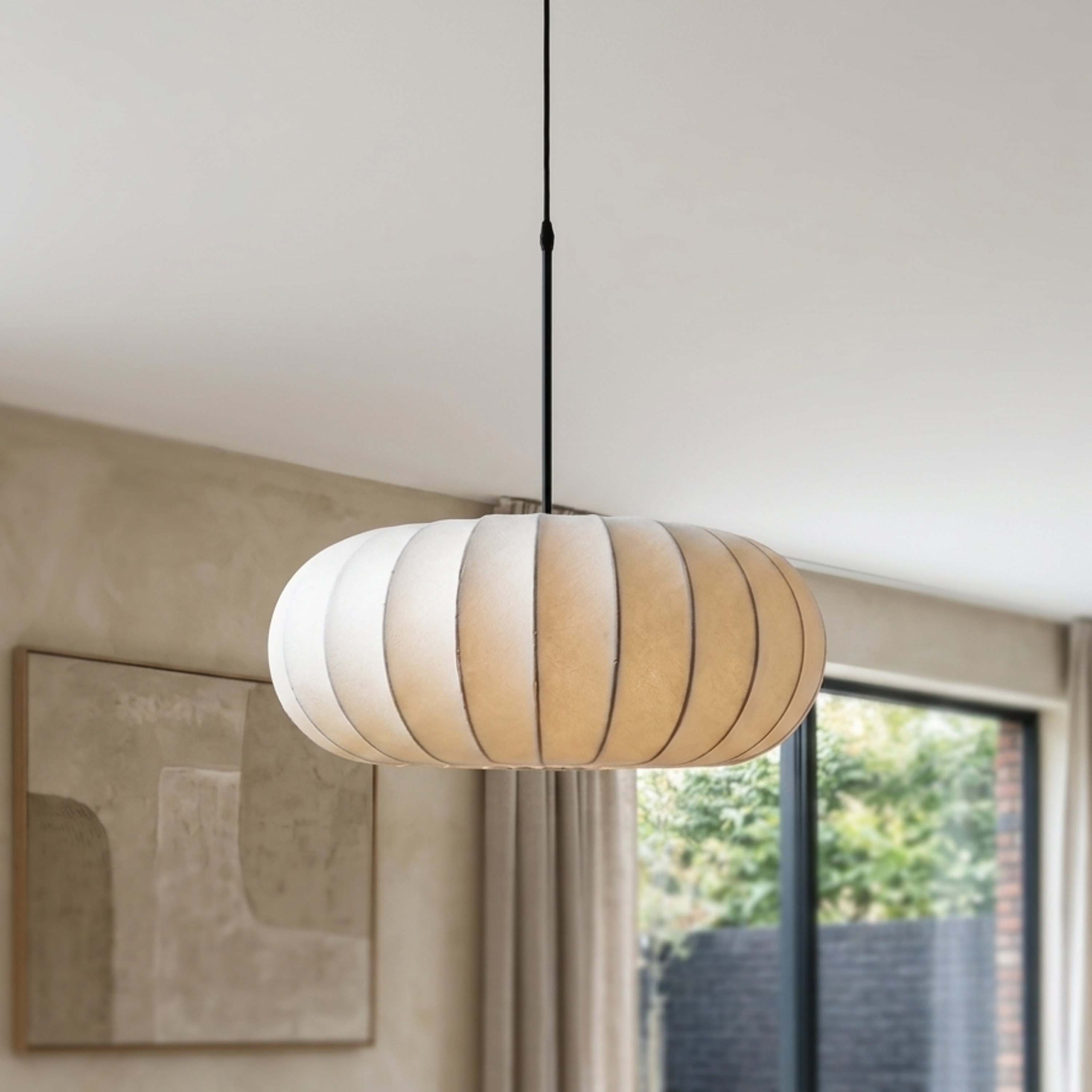 Scandi White Silk Oval Pendant Light