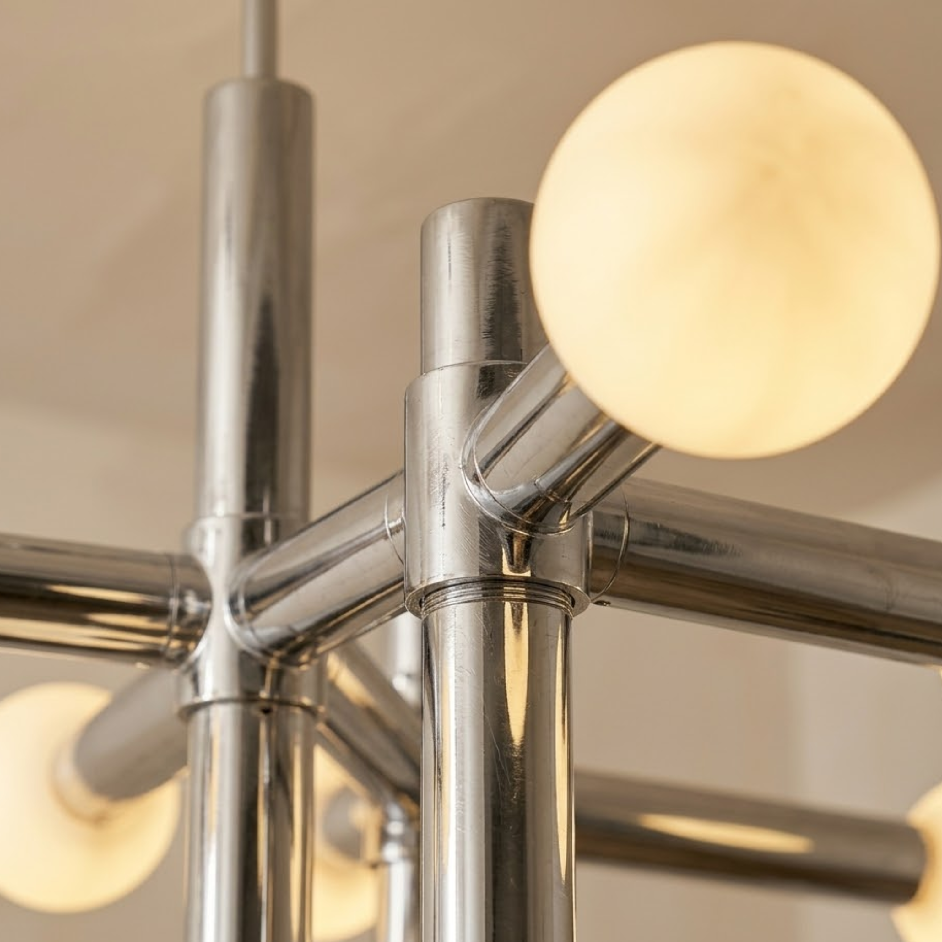 Scandinavian Chrome Multi Arm Opal Globe LED Ceiling Light