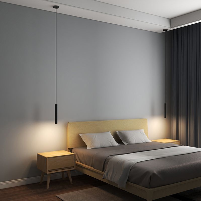 Slim Black Metal Cylinder Tube Pendant Light Minimalist Modern LED