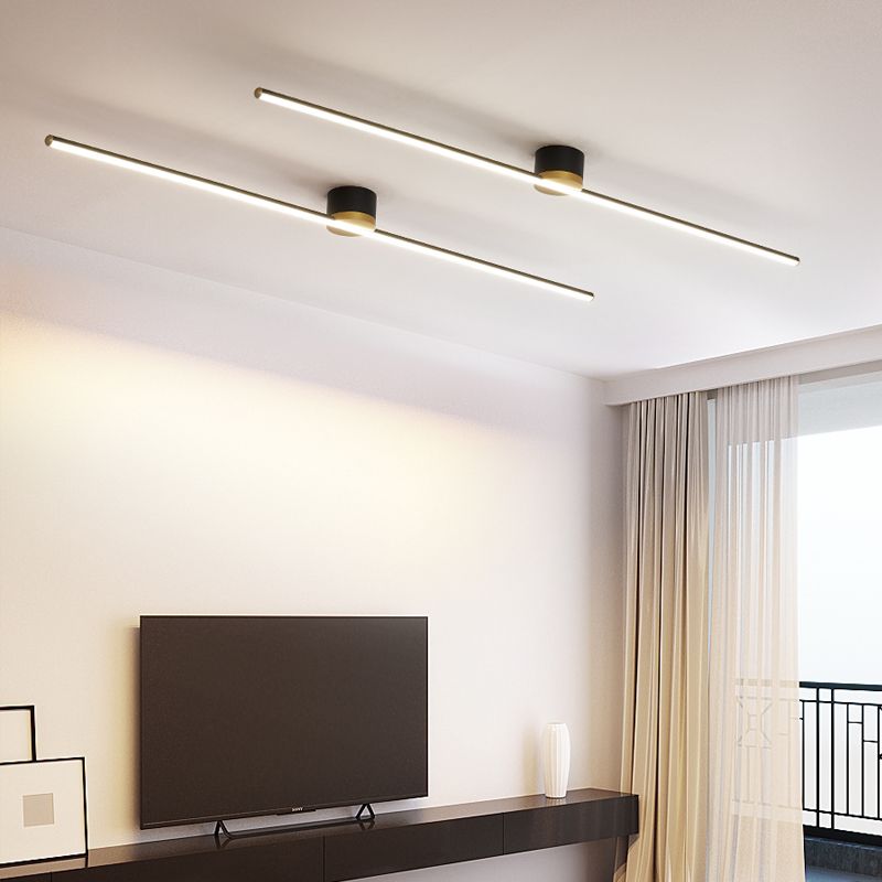 Slim Linear Bar LED Flush Mount Ceiling Light Minimalist Black And White