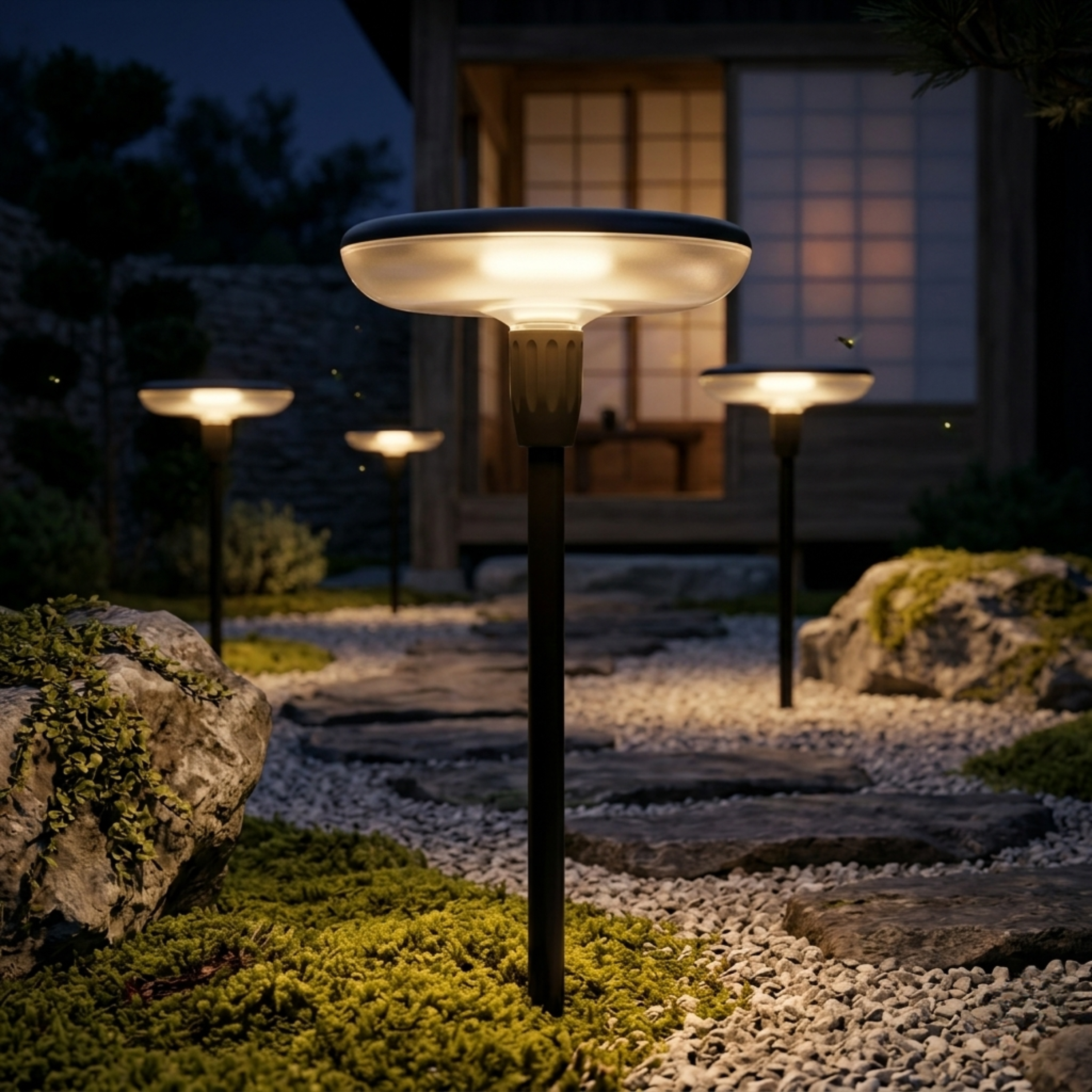 Solar Garden Lights Set of 6 Black Mushroom Stake Path Lights