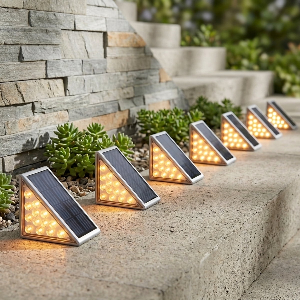 Solar LED Step Lights Outdoor Garden Stair and Path Lights Warm White