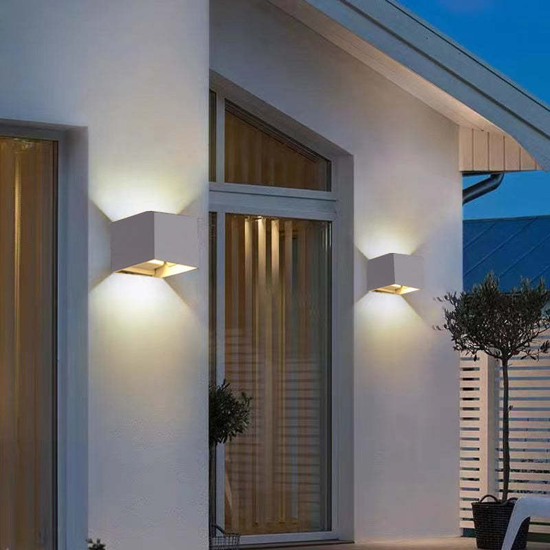 Square Up And Down Outdoor Wall Light Modern Black LED Garden Sconce