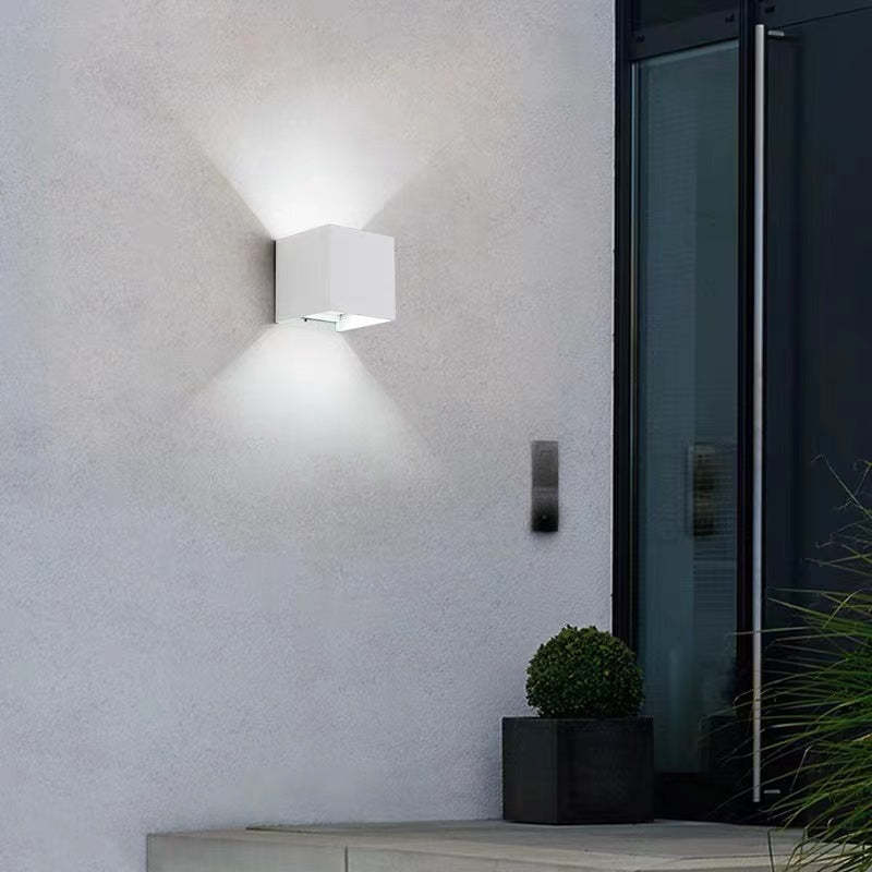 Square Up And Down Outdoor Wall Light Modern Black LED Garden Sconce